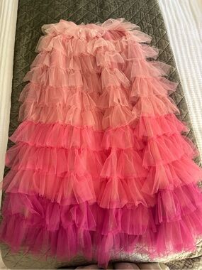 Ombre Layered Tulle Maxi Skirt - Pink